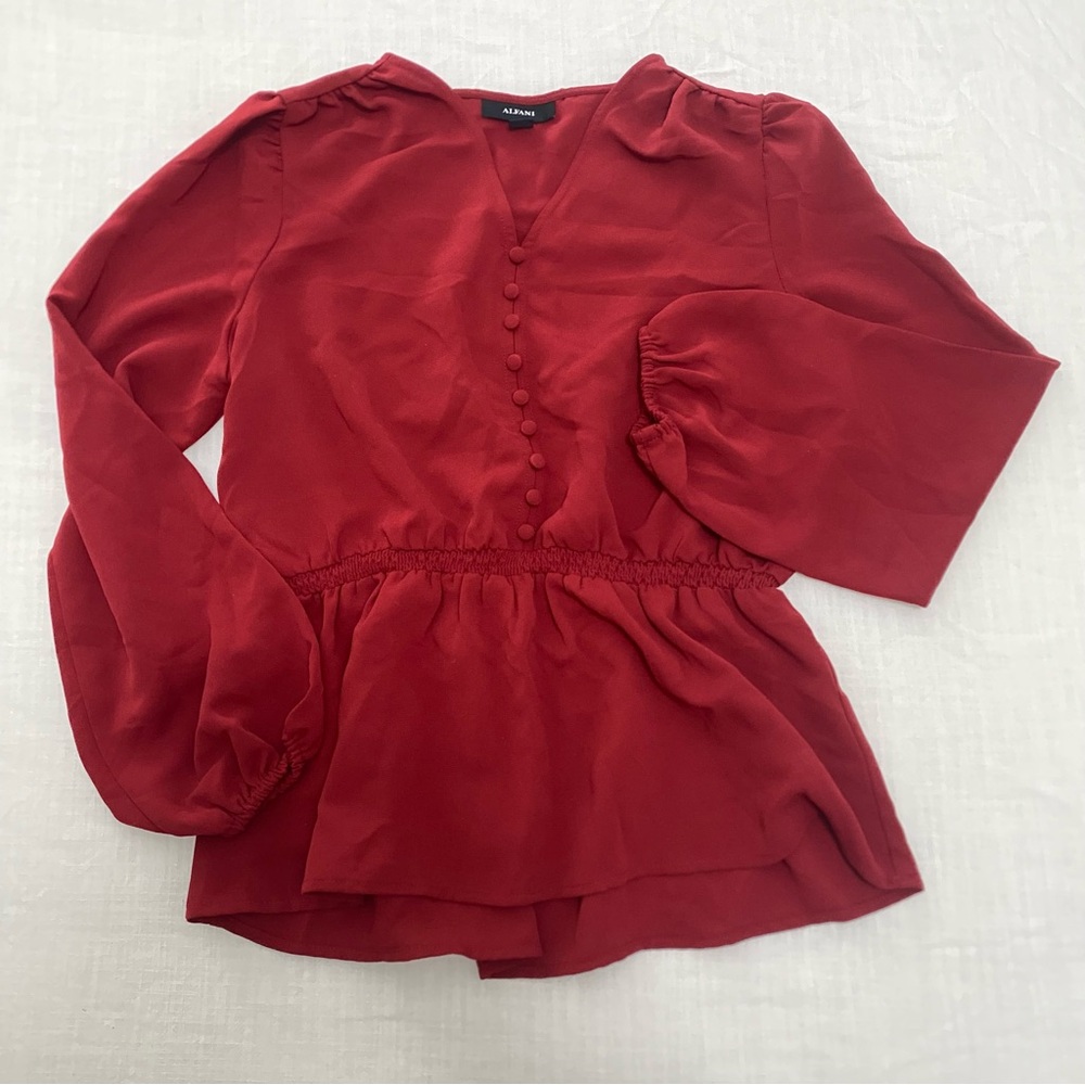 Alfani Red Long Sleeve Peplum Blouse